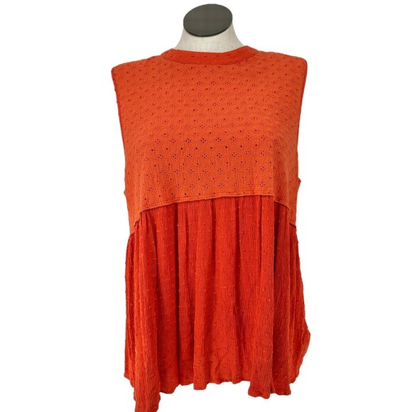 Weekend Suzanne Betro Tunic Top Womens 3X Sleeveless Orange Eyelet - Picture 1 of 7